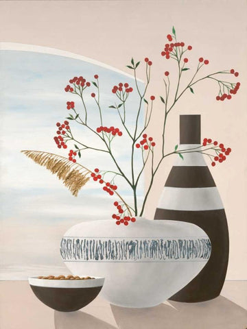 Rowan Berries II White Modern Wood Framed Art Print with Double Matting by Sedalia, David