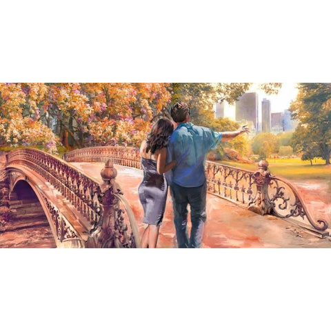 Manhattan Love Gold Ornate Wood Framed Art Print with Double Matting by Tarin, Michael