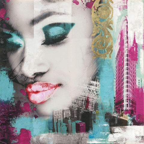 FACES NEW YORK Black Modern Wood Framed Art Print with Double Matting by Pax