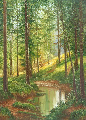 SUNLIT FOREST Black Ornate Wood Framed Art Print with Double Matting by Osipova, Svetlana