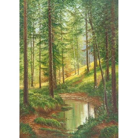 SUNLIT FOREST Black Modern Wood Framed Art Print by Osipova, Svetlana
