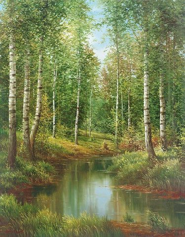 IN THE PARK White Modern Wood Framed Art Print with Double Matting by Osipova, Svetlana