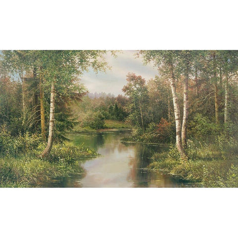RIVER Landscape Black Modern Wood Framed Art Print with Double Matting by Osipova, Svetlana