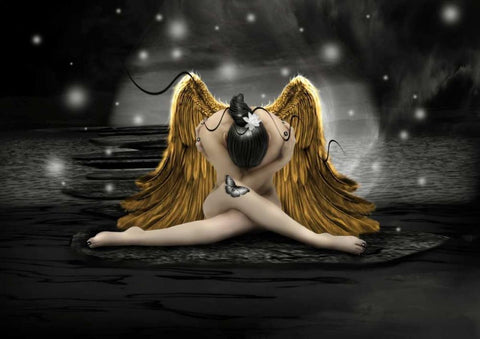 Gold Angel Black Ornate Wood Framed Art Print with Double Matting by Babette