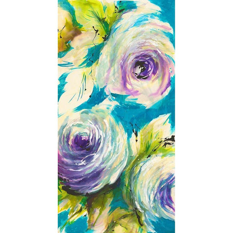 Floral ON TURQUOIS III Black Modern Wood Framed Art Print with Double Matting by Ganz, Michael
