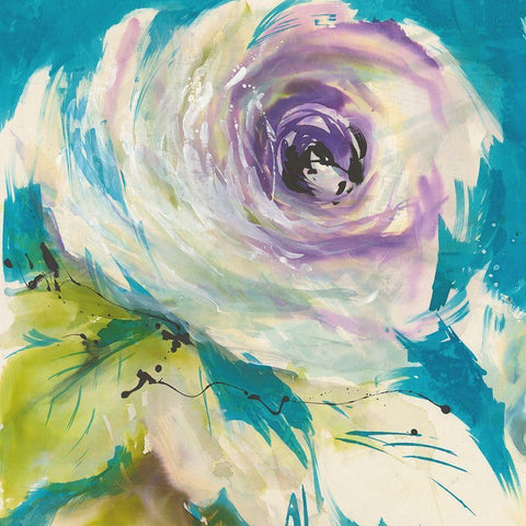 Floral ON TURQUOIS I Black Modern Wood Framed Art Print with Double Matting by Ganz, Michael