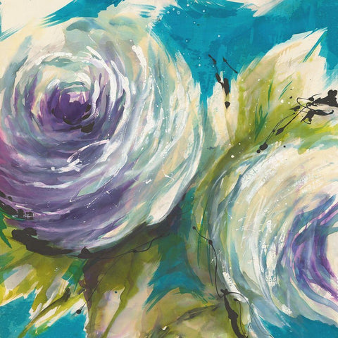 Floral ON TURQUOIS II Black Modern Wood Framed Art Print with Double Matting by Ganz, Michael