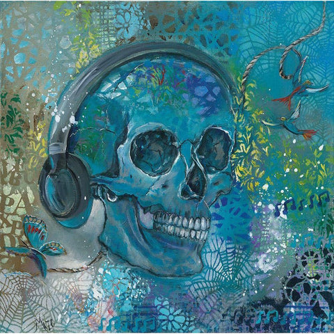 HEAD SET SKULL White Modern Wood Framed Art Print by Mizo