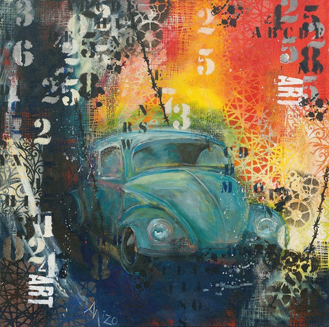 POP BEETLE White Modern Wood Framed Art Print with Double Matting by Mizo