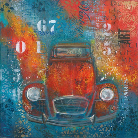 POP 2CV Black Modern Wood Framed Art Print with Double Matting by Mizo