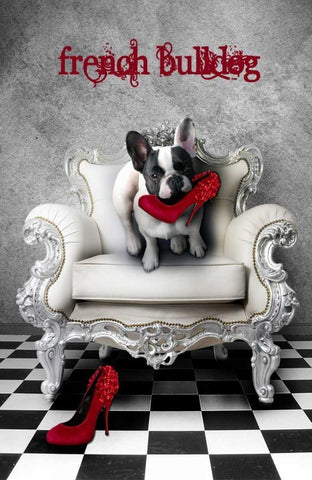 French Bulldog White Modern Wood Framed Art Print with Double Matting by Babette