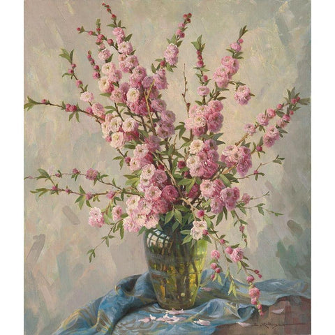 PINK CHERRY BLOSSOMS Black Modern Wood Framed Art Print by Krueger, E.
