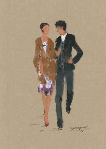 SUNDAY STROLL White Modern Wood Framed Art Print with Double Matting by Shenli