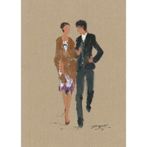 SUNDAY STROLL Black Modern Wood Framed Art Print with Double Matting by Shenli