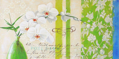 Floral GREETINGS I White Modern Wood Framed Art Print with Double Matting by Warminski