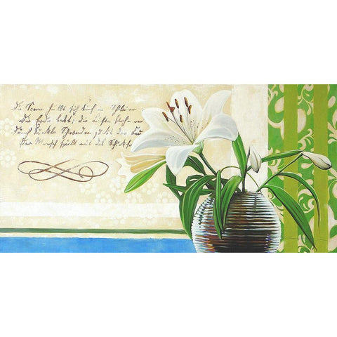 Floral GREETINGS II Black Modern Wood Framed Art Print with Double Matting by Warminski