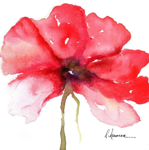 WATERCOLOR POPPY I Black Ornate Wood Framed Art Print with Double Matting by Herrera, Leticia