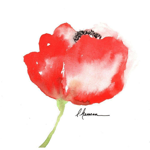 WATERCOLOR POPPY II Black Modern Wood Framed Art Print with Double Matting by Herrera, Leticia