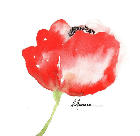 WATERCOLOR POPPY II Black Ornate Wood Framed Art Print with Double Matting by Herrera, Leticia