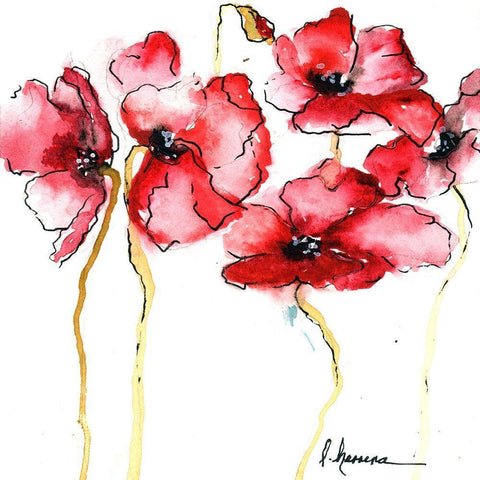 WATERCOLOR POPPIES II White Modern Wood Framed Art Print by Herrera, Leticia