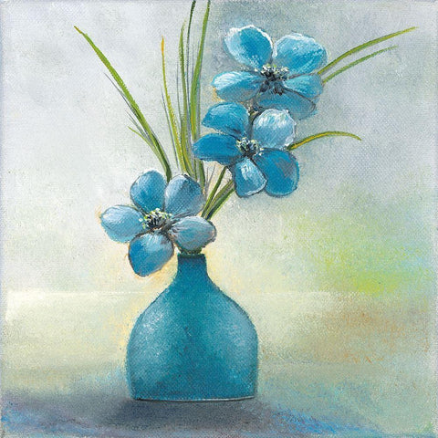 BLUE FLOWERS I Black Modern Wood Framed Art Print with Double Matting by Withaar, Rian