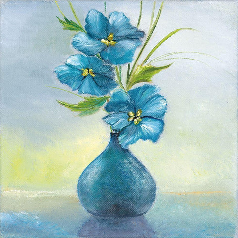 BLUE FLOWERS II Black Modern Wood Framed Art Print by Withaar, Rian