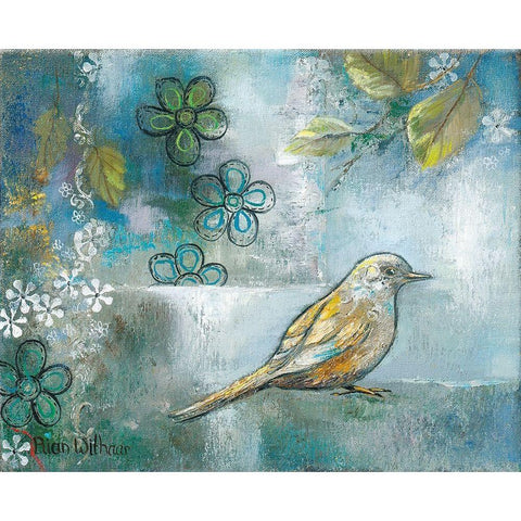 FLOWER BIRD I Black Modern Wood Framed Art Print with Double Matting by Withaar, Rian