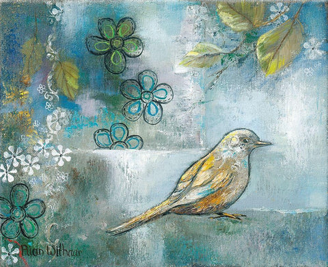 FLOWER BIRD I White Modern Wood Framed Art Print with Double Matting by Withaar, Rian