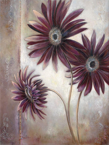 THREE FLOWERS White Modern Wood Framed Art Print with Double Matting by Withaar, Rian