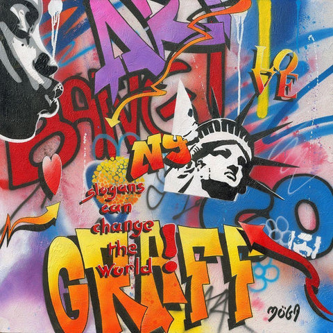 BANG GRAFFITY White Modern Wood Framed Art Print with Double Matting by Moega