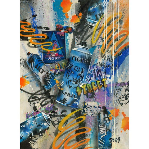 TIGER GRAFFITY Black Modern Wood Framed Art Print with Double Matting by Moega