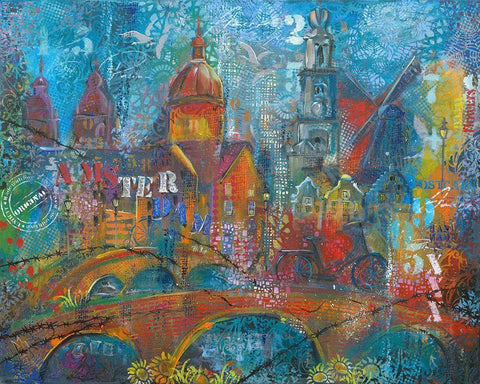 ABSTRACT CITY Black Ornate Wood Framed Art Print with Double Matting by Mizo