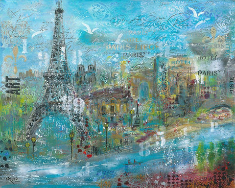 ABSTRACT PARIS Black Ornate Wood Framed Art Print with Double Matting by Mizo