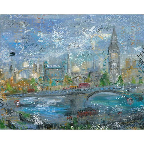 ABSTRACT LONDON Black Modern Wood Framed Art Print with Double Matting by Mizo