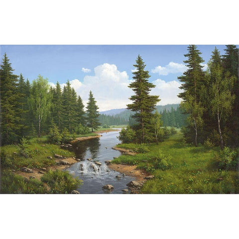 Forest Creek Black Modern Wood Framed Art Print with Double Matting by Babichev
