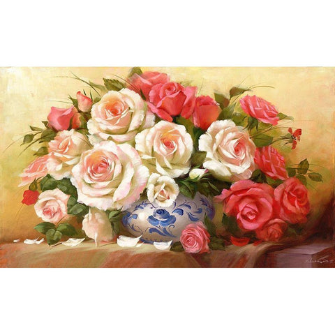 RED WHITE ROSES White Modern Wood Framed Art Print by Dvoretskiy, Petrovich