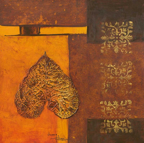 Leaflets I Black Ornate Wood Framed Art Print with Double Matting by Kikani, Umang