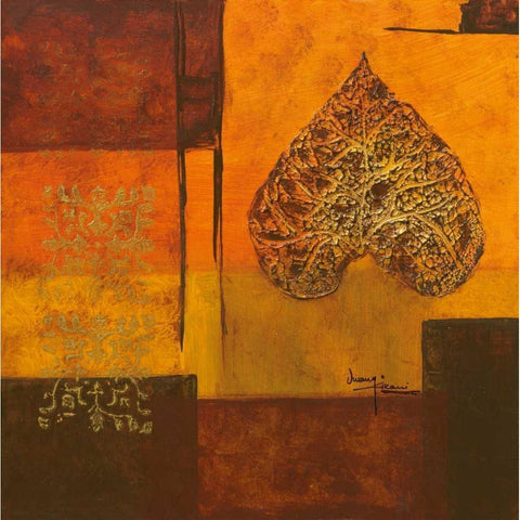 Leaflets II Gold Ornate Wood Framed Art Print with Double Matting by Kikani, Umang