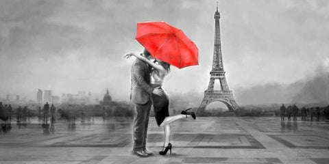B+W Paris Love White Modern Wood Framed Art Print with Double Matting by Tarin, Michael