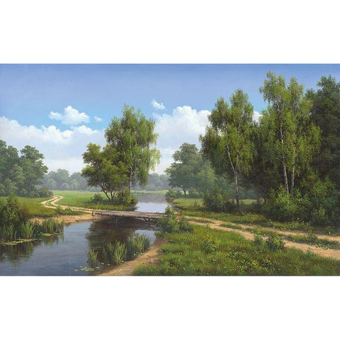 Path over water Black Modern Wood Framed Art Print with Double Matting by Babichev