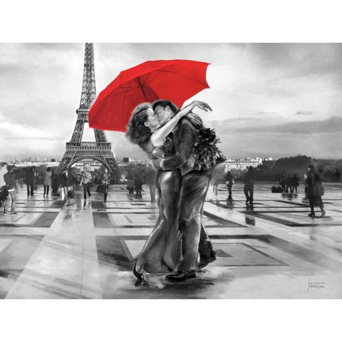 B+W French Kiss White Modern Wood Framed Art Print by Tarin, Michael