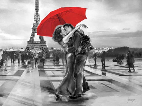 B+W French Kiss White Modern Wood Framed Art Print with Double Matting by Tarin, Michael