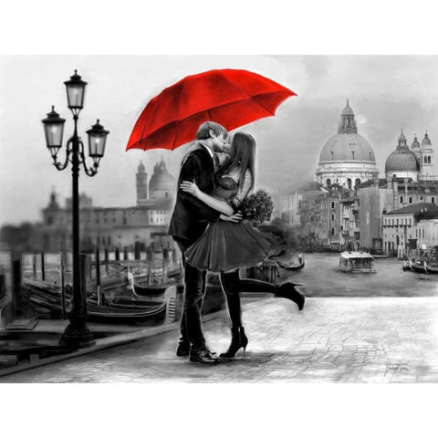 B+W Venice Love Black Modern Wood Framed Art Print with Double Matting by Tarin, Michael