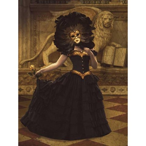 Bal Du Mask 1 Gold Ornate Wood Framed Art Print with Double Matting by Babette