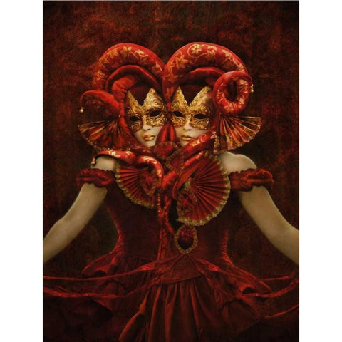 Bal Du Mask 4 Gold Ornate Wood Framed Art Print with Double Matting by Babette