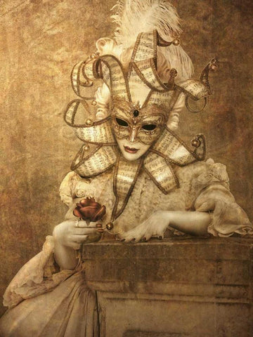 Bal Du Mask 6 White Modern Wood Framed Art Print with Double Matting by Babette