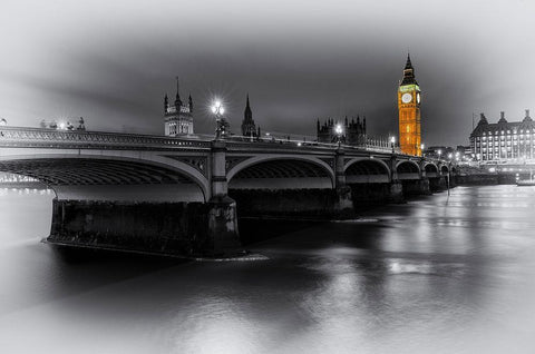 LONDON TOWER AND BIRDGE White Modern Wood Framed Art Print with Double Matting by Kostka, Vladimir