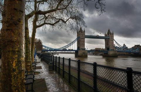 LONDON BRIDGE AND TOWER White Modern Wood Framed Art Print with Double Matting by Kostka, Vladimir