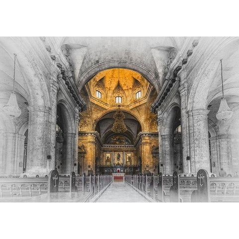 Church in Cuba Yellow Gold Ornate Wood Framed Art Print with Double Matting by Kostka, Vladimir