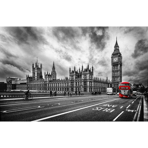London Doubledecker Black Modern Wood Framed Art Print with Double Matting by Kostka, Vladimir